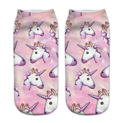 

1Pair Women Low Cut Ankle Socks Funny Unicorn 3D Printing Socks Cotton Hosiery Printed Socks