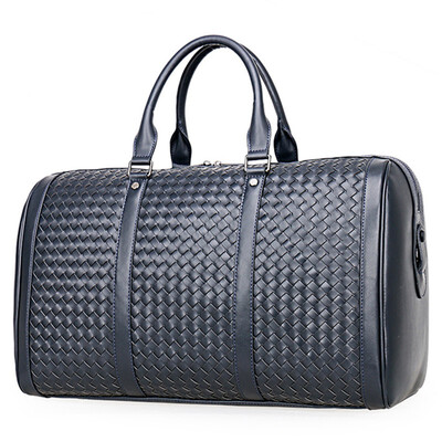 

100 Cowhide Weaving Genuine Leather Men Travel Bag Real Leather Duffle Bags Big Luggage Carry On Overnight Handbag Laptop Tote