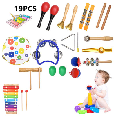 

Gobestart 19 PCS childrens Musical Toys Instruments Wooden Percussion Boy And Girl Toys