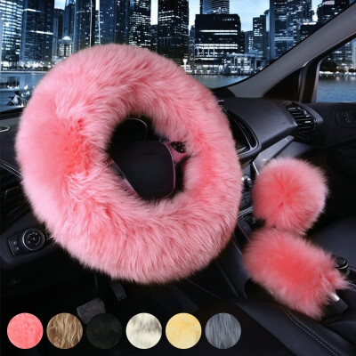 

Willstar 3PcsSet Warm Plush Wool Steering Wheel Cover Furry Fluffy Car Accessory