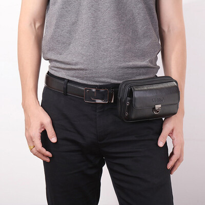 

Tailored Men Pure Color Leather Wallet Zipper Coin Purse Card Holder Waist Bag Chest Bags