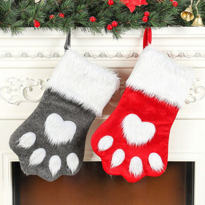 

2019 Christmas Stockings Decoration Children Candy Gift Bags Long-haired Dog Claw Shape Christmas