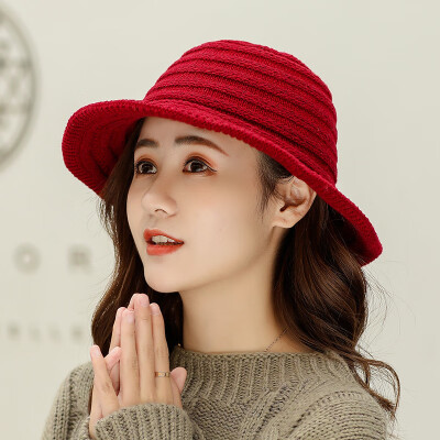 

New fashion wool knitting wool hat in autumn&winter 2019 womens solid color outdoor warm wide strip basin hat fishermans hat