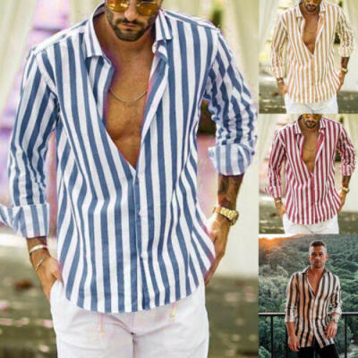 

US Men Cotton Linen Long Sleeve Summer Solid Shirt Casual Loose Dress Comfy Top