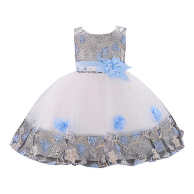 

Children Formal Clothes Kids Fluffy Dress Girls Clothes For Wedding Party Birthday Costume Print Sleeveless Lace Girl Dress