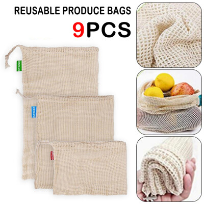 

9PCS Natural Reusable Cotton Mesh Bag Washable Environmentally Friendly Home Living