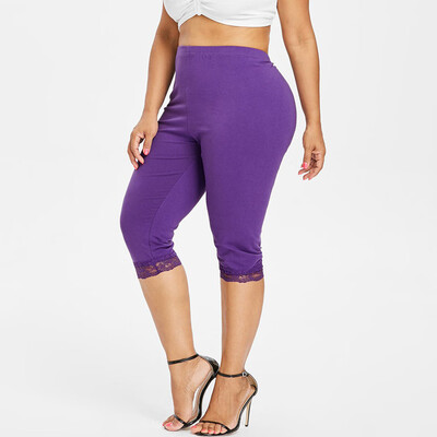 

Gobestart Fashion Womens High Waist Elastic Lace Plus Size Solid Sport Pants Yoga Shorts