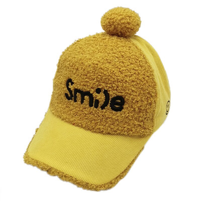 

Winter Boys Girls Letter Pattern Baseball Cap Children Casual Hip Hop Sun Corduroy Caps With Ball Design