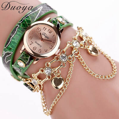 

DUOYA D028 Women Snake Pattern Leather Bracelet Wrist Watch with Chain