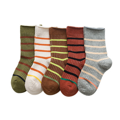 

5 Pairs Kids Socks Autumn Winter New Fashion Stripe Baby Socks for Boys Girls Cotton Children High Socks for 1-12Y