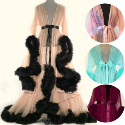 

Faux Fur Lady Sleepwear Women Bathrobe Muti-color Long Sheer Nightgown Robe Sexy