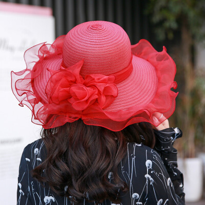 

Summer sun-shading female sun hat Korean version fashionable large-brim lace mesh yarn hat outdoor anti-ultraviolet Beach Hat