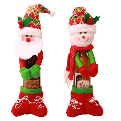 

Christmas Xmas Santa Wine Champagne Bottle Cover Cap Reindeer Topper Protector Sleeve Decoration Desk Festival Holiday Gift