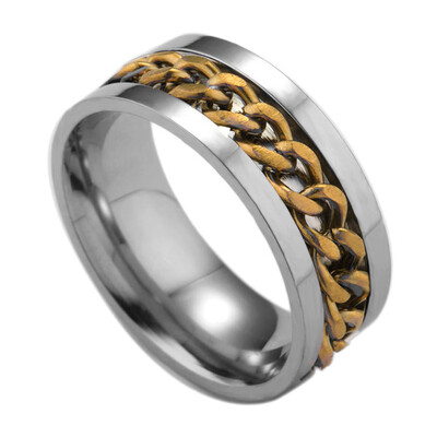 

Fashion Men Titanium Steel Rings Gold Rotatable Chain Inset Ring Individual Punk Style Jewelry Festival Gifts