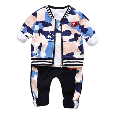 

Children Clothes Set New Autumn Baby Boys Long-sleeved TeesCoatPants 3pcs Children Camouflage Print Clothing 1-5Y