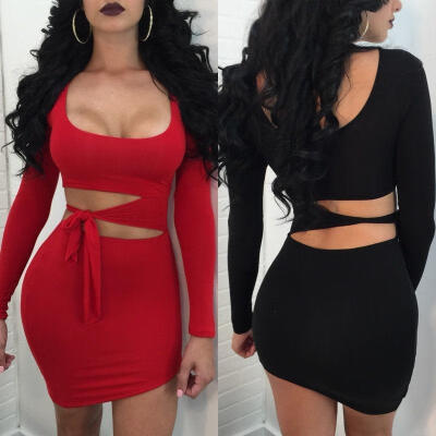 

Fashion Women Bandage Bodycon Long Sleeve Club Evening Party Short Mini Dress