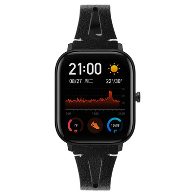 

ECSEM Bands Compatible with Amazfit GTS Smartwatch Slim Vintage Leather Band Replacement Strap Women Man Wristband Accessories