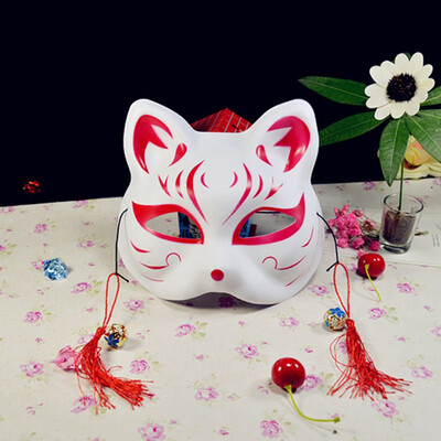 

Half Face Fox Mask Japanese Anime Hand Painted Kitsune Halloween Cosplay Mask Portable Party Mask