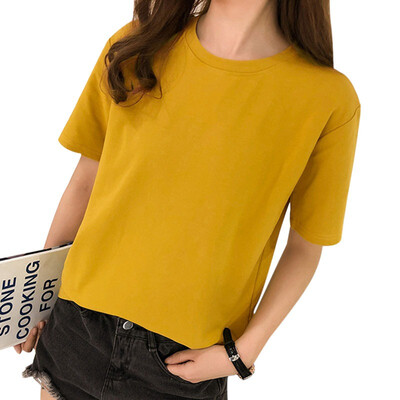 

Women T-Shirts Summer Tee Shirt Women Solid Color Casual Loose Short Sleeve O-Neck Ladies Tees Tops Koran Female T Shirt