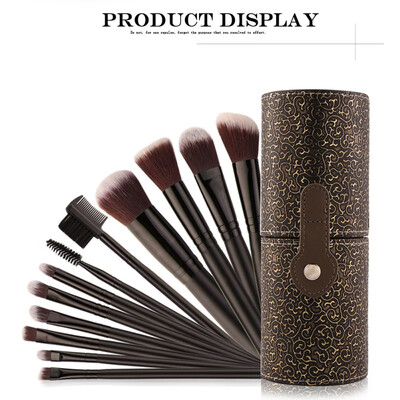 

Hot 12pcs Pro Cosmetic Makeup Brush Set Beatuy Power Foundation Make Up Brushes Tool Kit Holder Case Cup maquiagem