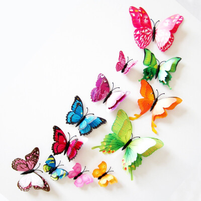 

New Qualified Refrigerator Stickers 12 pcs Decal Wall Stickers Home Decorations 3D Butterfly Rainbow PVC For Living Room