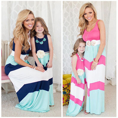 

Family Dress Mother&Daughter Matching Striped Womens Girls Long Dresses