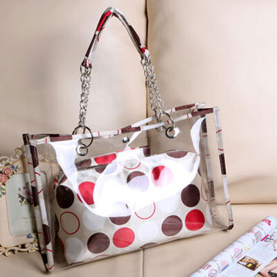 

Wild Women Fashion Clear Handbags Girls Hot Letter Beach Transparent Jelly Mother Bags Female Bag Shoulder Bag Striped Dot Print