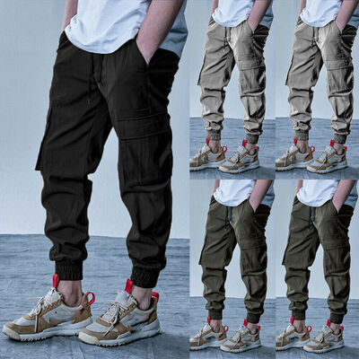 

Fashion Men Cargo Combat Work Trousers Elasticated Waist Jogger Bottoms Pants