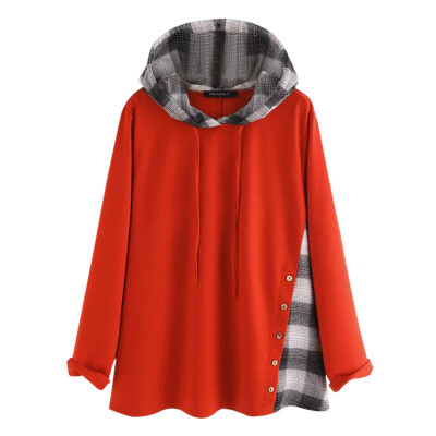 

Women Warm Hoodie Sweatshirt Patchwork Plaid Autumn Winter Long-Sleeve V-neck Sweatshirt Plus Size Hoodies