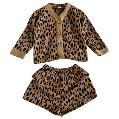 

New Autumn Baby Girl Clothes 1-7T Baby Set Leopard Printed Long Sleeve Round Collar Casual Tops Short