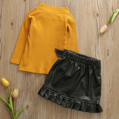 

Baby Girls Long Sleeve TopsSolid Color Skirt Kid Casual Outfit Set Clothes 2Pcs