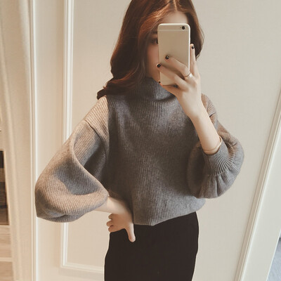 

Womens Half High Collar Lantern Sleeve Top Bottoming Sweater Tops Tights Sweater