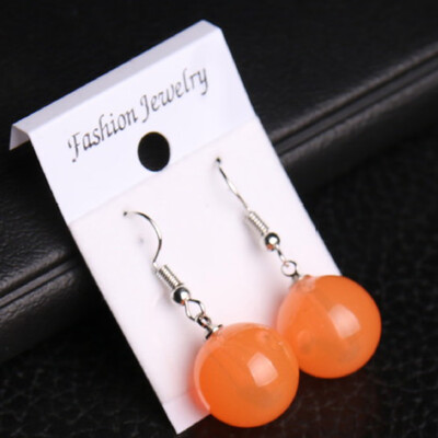 

Fashion Women 10mm Orang Jade Round Bead Silver Hook Earrings Jewelry 7Colors