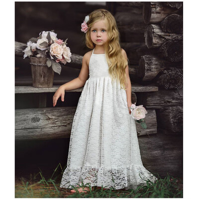 

2019 Summer Casual Baby Girls Lace Embroidery Print Strap Dress Cotton Kids Toddler Sleeveless Sundress