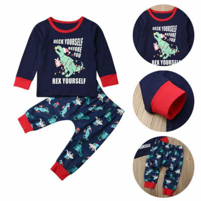 

US Christmas Newborn Baby Boy Girls Dinosaur Top Pants Autumn Winter Clothes Set