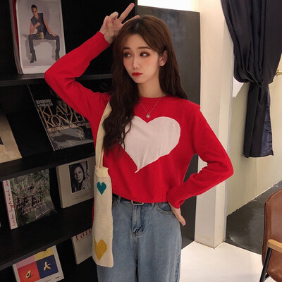 

Women Autumn Winter Cartoon Print Slim Long-Sleeved Round Collar Slim Bottom Jacquard Sweater