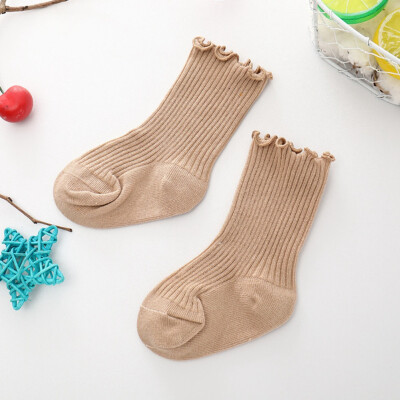 

New Solid Color Childrens Socks Loose Mouth Wooden Ear Baby Socks Girls Lace Tube Socks Cotton Breathable Student Socks