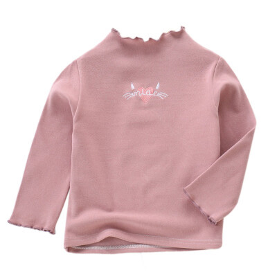 

Soft Childrens Girls Autumn Winter Fashion Casual Love Pattern Embroidery High-collar Long Sleeves Shirt Top