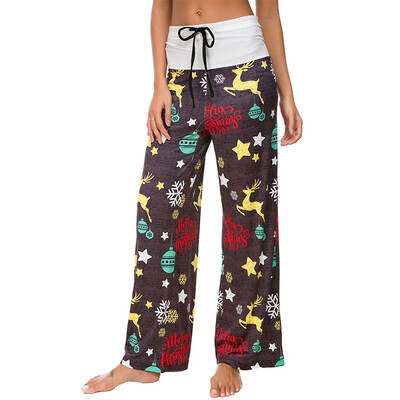 

Women Wide Leg Pants High Waist Christmas Floral Print Casual Loose Drawstrings Trousers Dropshipping Wholesale