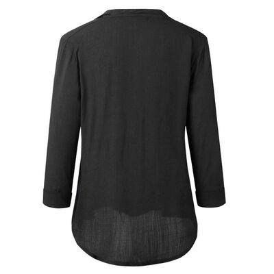 

Women V-Collar Button Slim Lapel Shirts Solid Color Long Sleeves Tops Mid-length Casual Autumn Winter Blouse
