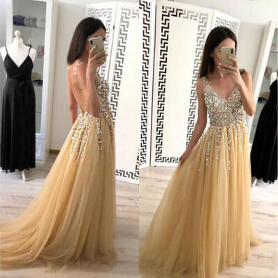 

Women Formal Sequin Mesh Evening Party Cocktail Bridesmaid Wedding Maxi Dress US
