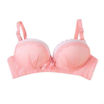 

Lace-Side Rimless Gathered Bras Adjustable Wire Free Push Up Bras Sexy Bow Twist Padded Underwear Women Bras