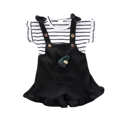 

Summer T-shirt Baby Girl Clothes Set Fashion Striped T-shirt Cartoon Bib Cute Baby Clothes Set Cotton T-shirt Girls Clothes Set