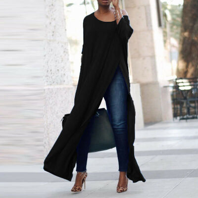 

Womens Off The Shoulder Casual Top High Split Crop Tops Long Maxi Shirt Blouse