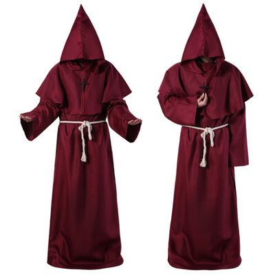 

Halloween Monk Hooded Medieval Renaissance Robe Cloak Cape Friar Priest Men Robe Clothes Comic Con Party Cosplay Costume