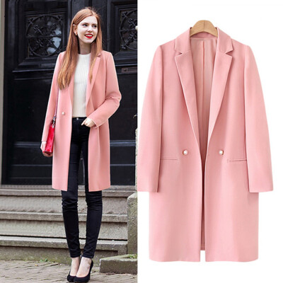 

Toponeto Women Work Solid Vintage Winter Office Long Sleeve Button Jacket Coat