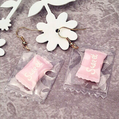 

1Pair Hot Korean Fun Candy Color Transparent Dangle Earrings Lollipop Heart Fashion Resign Rainbow Drop Earring For Women