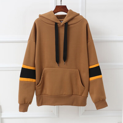 

Women Sweatshirts Multicolor Elegant Color Block Striped Pullovers Hooded Sweatshirt 2019 Autumn Minimalist Clothing