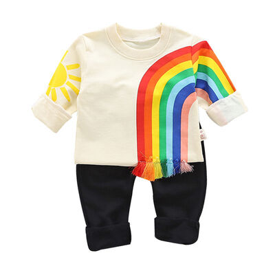 

Autumn Baby Boys clothes Long Sleeve Rainbow Print Sweatshirt TopsPants Trouser Costume Set Casual