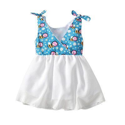 

Summer Kids Girls Dresses Casual Sleeveless Strap Floral Dress Beach Refreshing Dress Costume Baby Children Cotton Dresses